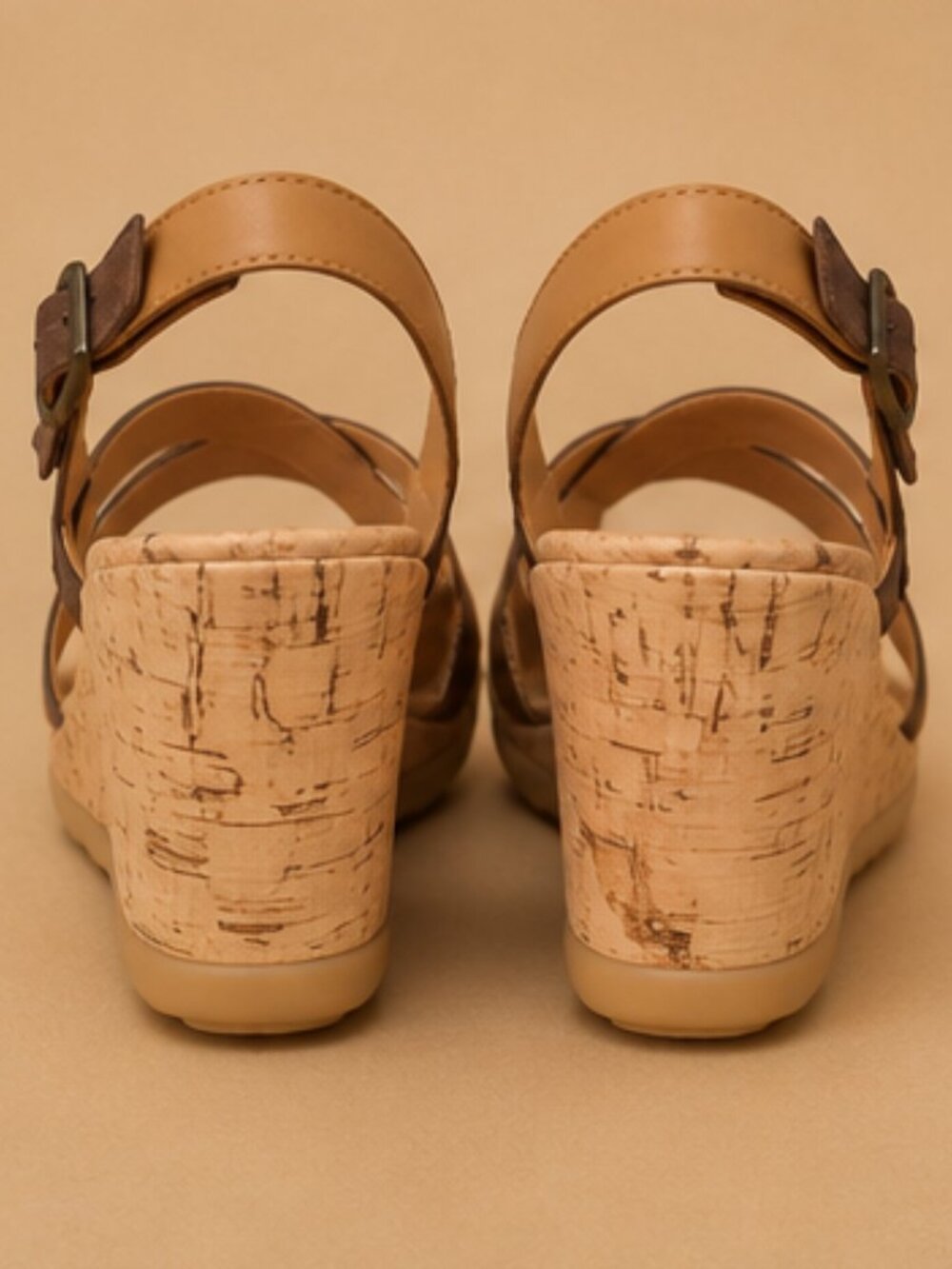 Hush Puppies NWOT Cork Wedge Sandals Tan Brown/Suede Leather Shoes Women's US 8 - Picture 3 of 7